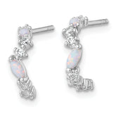 Sterling Silver Rhodium-plated Polished CZ and Lab Created Opal Post C-Hoop Earrings